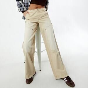 Pacsun Low Rise Utility Baggy Carpenter Jeans Beige Chic Casual Edgy Streetwear